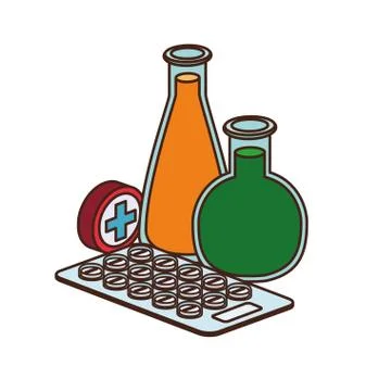 Laboratory instruments with medicines in white background Illustrazione stock