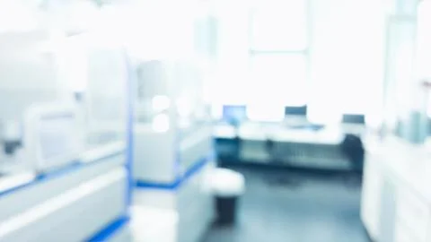 Laboratory interior out of focus. blur image of modern medical, biological or Stock Photos