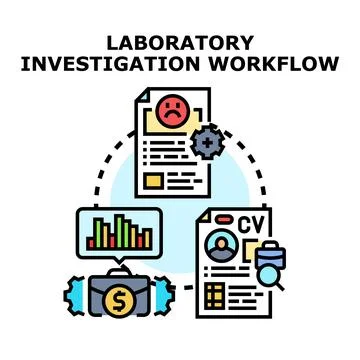 Laboratory investigation workflow process with data analysis Stock Illustration