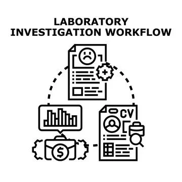 Laboratory investigation workflow process with data analysis Stock Illustration