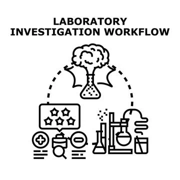 Laboratory investigation workflow process with research steps Stock Illustration