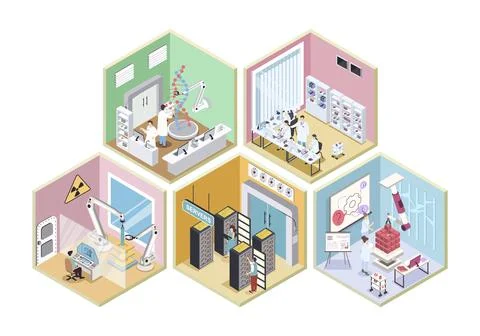 Laboratory Isometric Rooms 스톡 일러스트