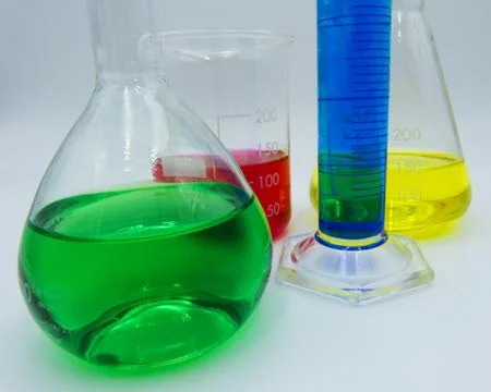 Laboratory labware for science experiments, white background Stock Photos