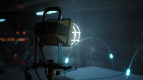 Laboratory light setup illuminating a high tech scientific experiment at night Stock Footage 313436452