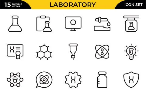 Laboratory line icon set. Containing experiment, test tube, microscope, fla.. Stock Illustration