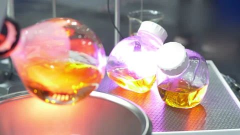 Laboratory liquid automatic stirrer glassware Stock Footage 149380176