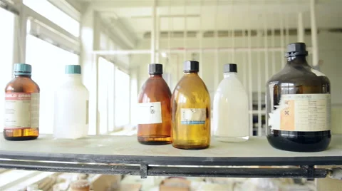 Laboratory with a lot of bottles Stock Footage 42990001