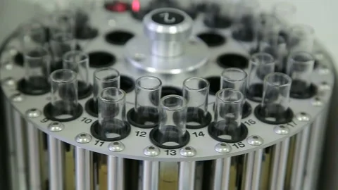 Laboratory machine for analysis of urinalysis. Test tubes close-up. Stock Footage 85904159