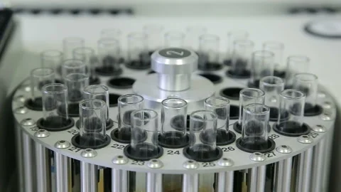 Laboratory machine for analysis of urinalysis. Test tubes close-up. Stock Footage 87951557