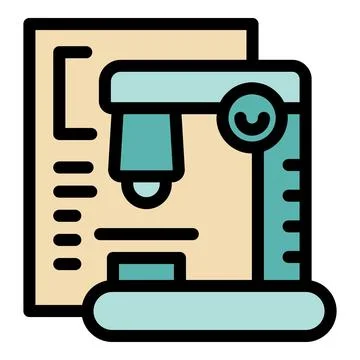 Laboratory microscope analyzing sample with report document Stock Illustration