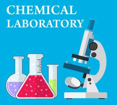 Laboratory microscope and test tubes with liquid 库存插图