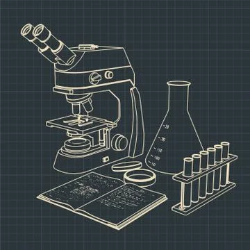 Laboratory microscope and test tubes イラスト素材