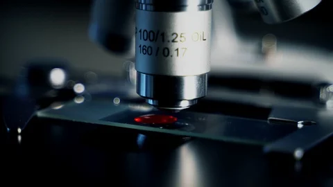 Laboratory microscope with blood sample. Stock Footage 129331072