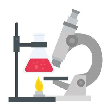 Laboratory microscope with flask vector design Illustrazione stock
