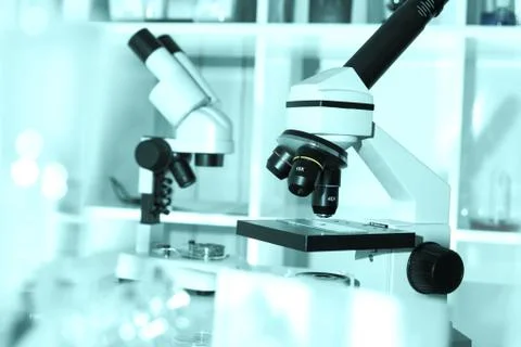 Laboratory microscope lens.laboratory room Stock Photos