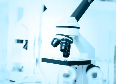 Laboratory microscope lens.modern microscopes in a lab. Stock Photos