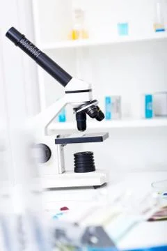Laboratory microscope lens.modern microscopes in a lab. Stock Photos