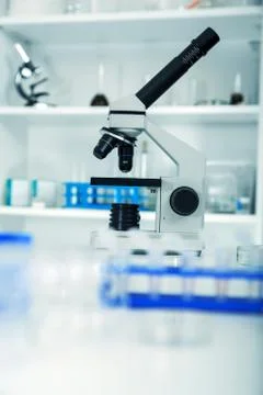 Laboratory microscope lens.modern microscopes in a lab. Stock Photos