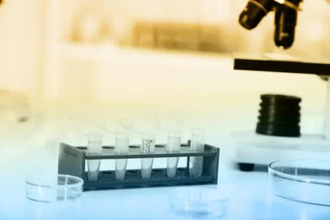 Laboratory microscope lens.modern microscopes in a lab. Stock Photos