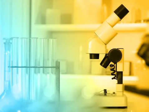 Laboratory microscope lens.modern microscopes in a lab Stock Photos