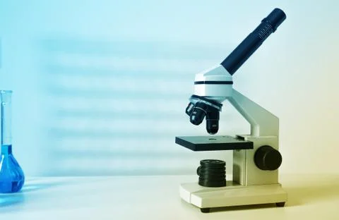 Laboratory microscope lens.modern microscopes in a lab. Stock Photos