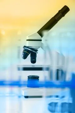 Laboratory microscope lens.modern microscopes in a lab Stock Photos