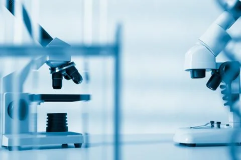 Laboratory microscope lens.modern microscopes in a lab Stock Photos