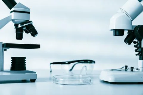 Laboratory microscope lens.modern microscopes in a lab Stock Photos