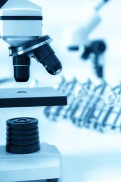 Laboratory microscope lens.modern microscopes in a lab. Stock Photos