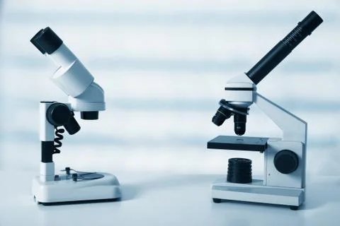Laboratory microscope lens.modern microscopes in a lab Stock Photos