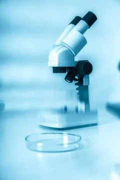 Laboratory microscope lens.modern microscopes in a lab. Stock Photos