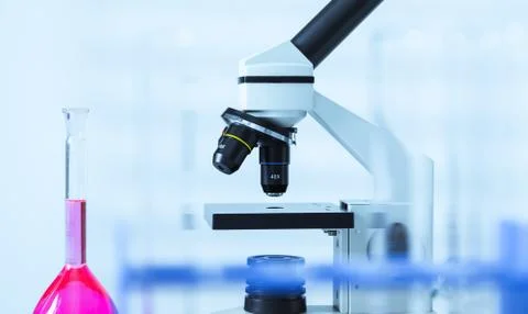 Laboratory microscope lens.modern microscopes in a lab. Stock Photos