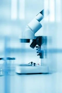 Laboratory microscope lens.modern microscopes in a lab Stock Photos