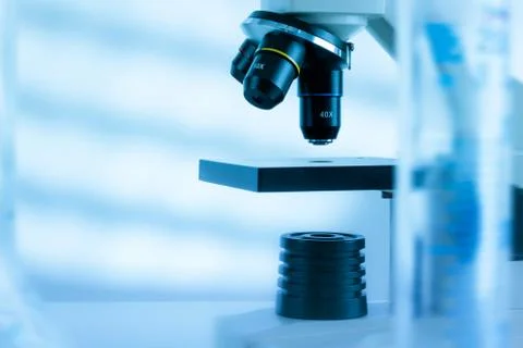 Laboratory microscope lens.modern microscopes in a lab Stock Photos