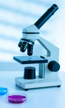 Laboratory microscope lens.modern microscopes in a lab Stock Photos