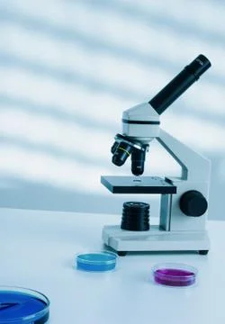 Laboratory microscope lens.modern microscopes in a lab Stock Photos