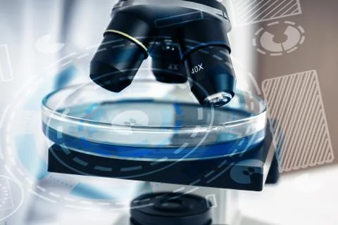 Laboratory microscope lens.modern microscopes in a lab Stock Photos