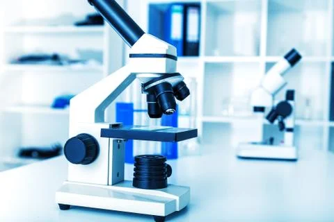 Laboratory microscope lens.modern microscopes Stock Photos