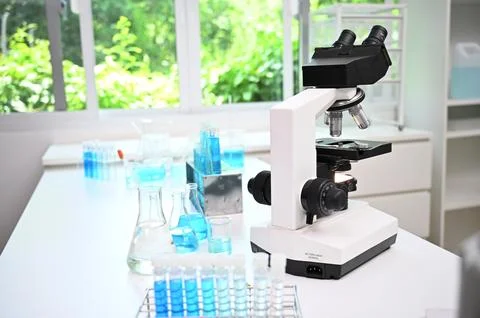 Laboratory microscope science research medical test tube chemical biotechno.. Stock Photos