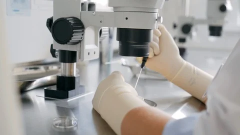 Laboratory Microscope. Scientific research background. Medical research in the Stock Footage