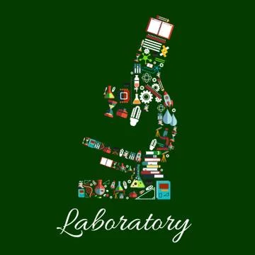 Laboratory microscope symbol with science items 스톡 일러스트