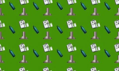 Laboratory microscope with test tubes on green background 스톡 일러스트