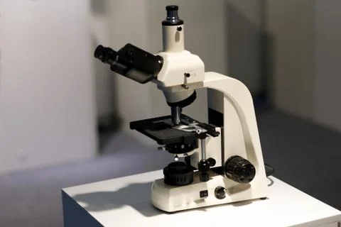 Laboratory microscope with a trinocular head Foto stock
