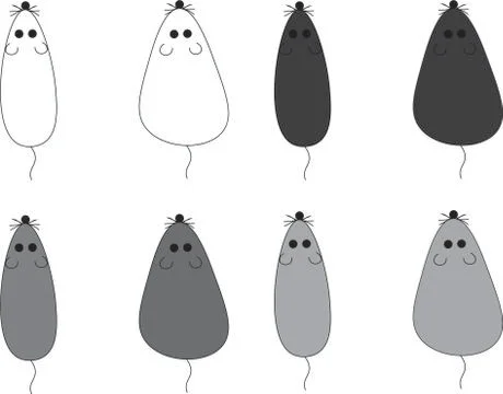 Laboratory mouse in 4 different colors and two different sizes Stock Illustration