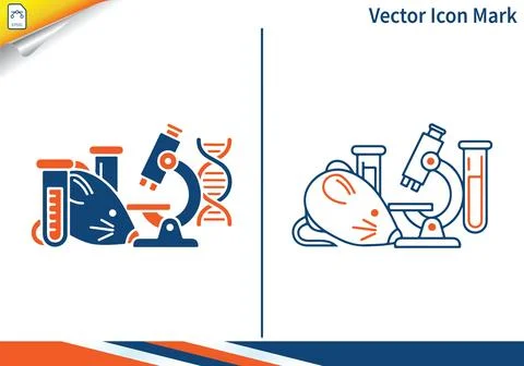 Laboratory mouse with microscope, DNA and tubes. Stock Illustration