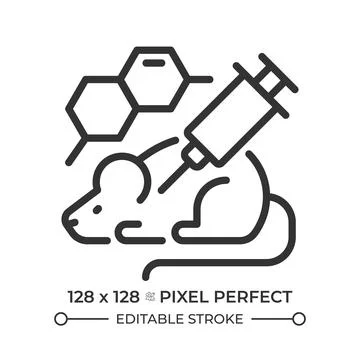 Laboratory mouse pixel perfect simple line icon Stock Illustration