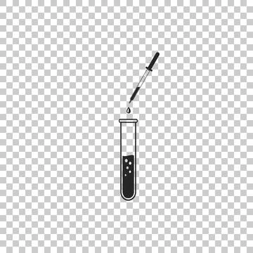 Laboratory pipette with liquid and falling droplet over glass test tube icon Ilustração Stock