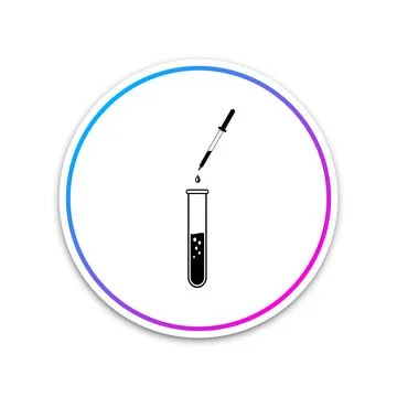 Laboratory pipette with liquid and falling droplet over glass test tube icon Ilustração Stock