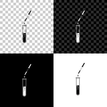 Laboratory pipette with liquid and falling droplet over glass test tube icon Ilustração Stock
