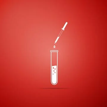 Laboratory pipette with liquid and falling droplet over glass test tube icon Stock Illustration